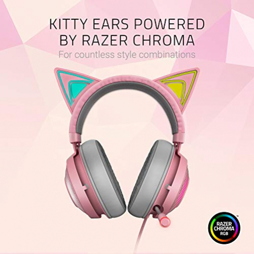 Razer Kraken Kitty Gaming Headset Virtual 7.1 Surround-Sound USB Chroma RGB for PC Quartz