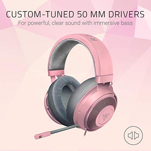 RAZER Kraken Quartz Wired Gaming Headset mit Cooling Gel Ohrpolstern pink