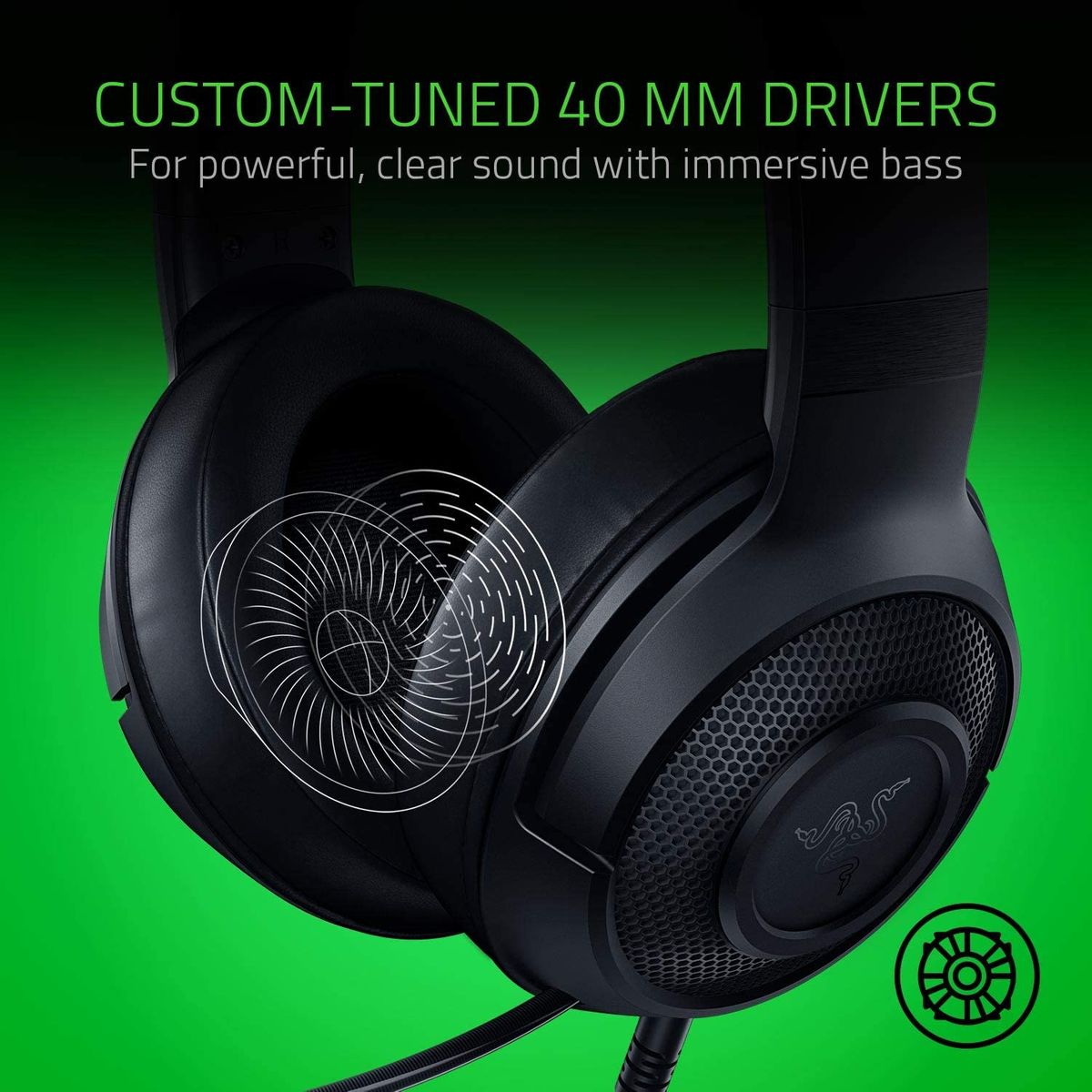 Razer Kraken X Lite Gaming Headset Virtual 7.1 Surround-Sound 3.5mm for PC Mac Black