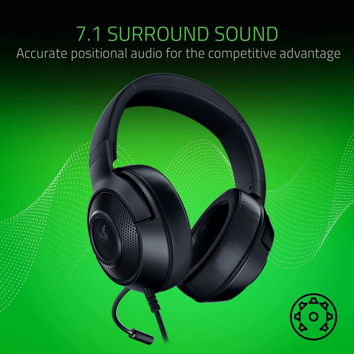 Razer Kraken X Lite Gaming Headset Virtual 7.1 Surround-Sound 3.5mm for PC Mac Black